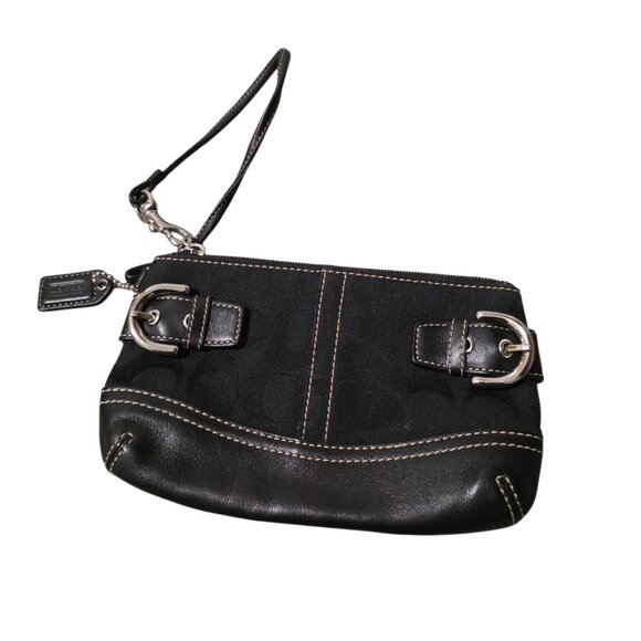Vintage Coach Soho Legacy Double Buckle Black Signature C Wristlet Wallet - Picture 1 of 6
